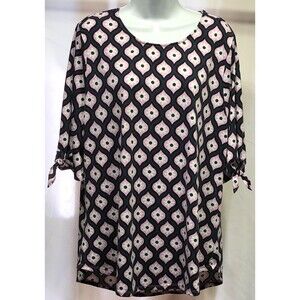 West Loop Jersey Top XL Blue Pink Geo Tie Accents Short Sleeve boho Cottage